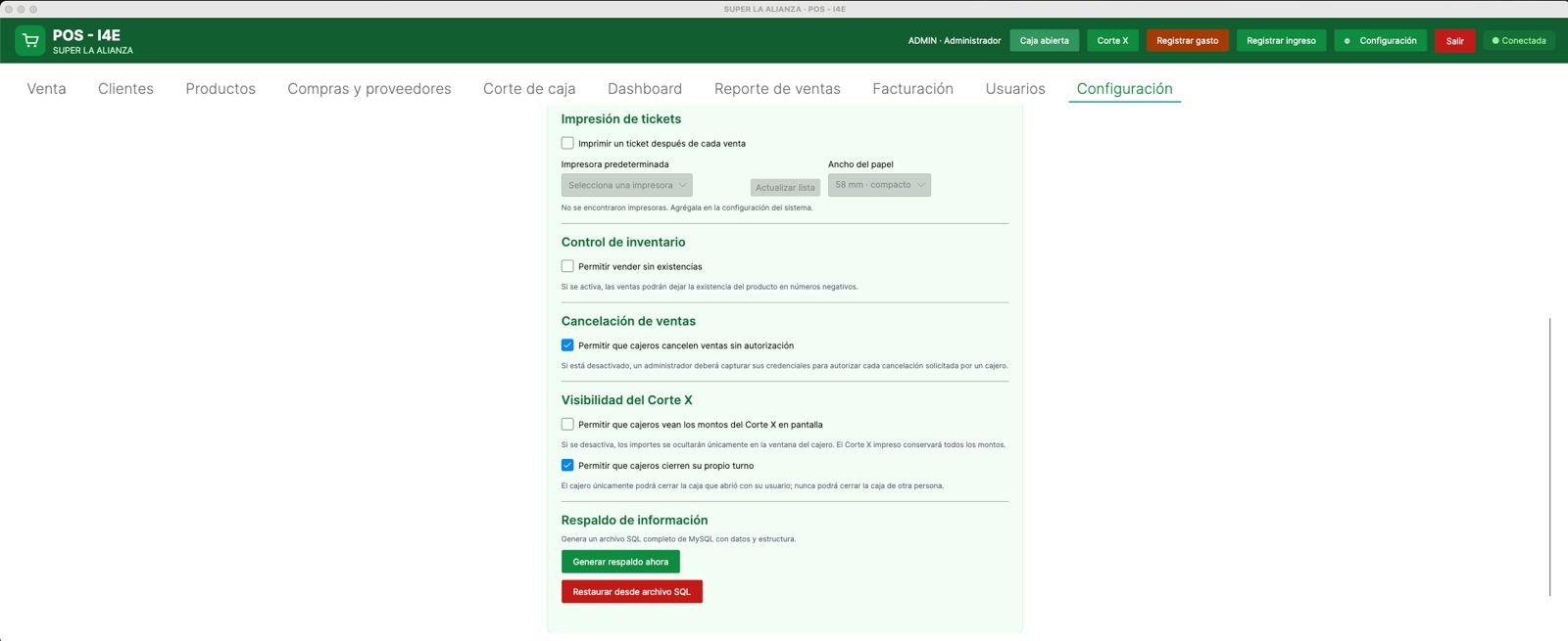 Configuración real de POS I4E