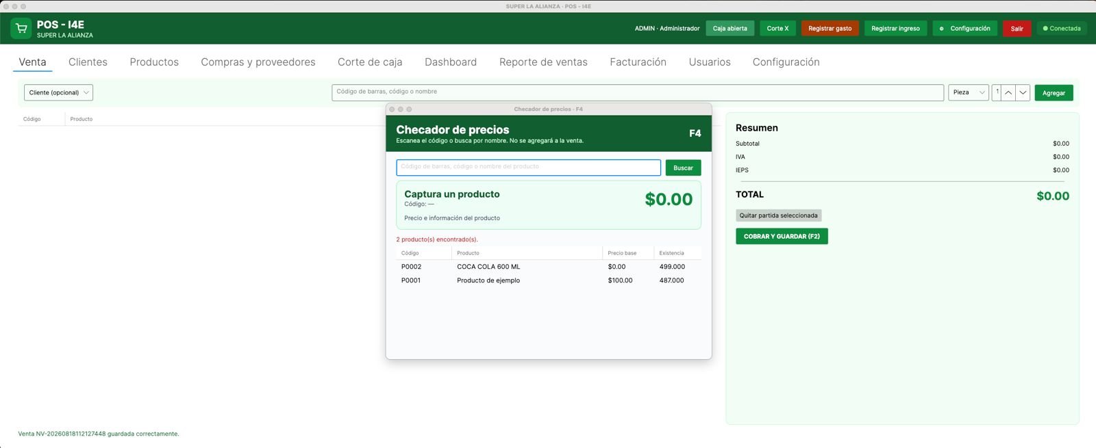 Buscador real de productos de POS I4E